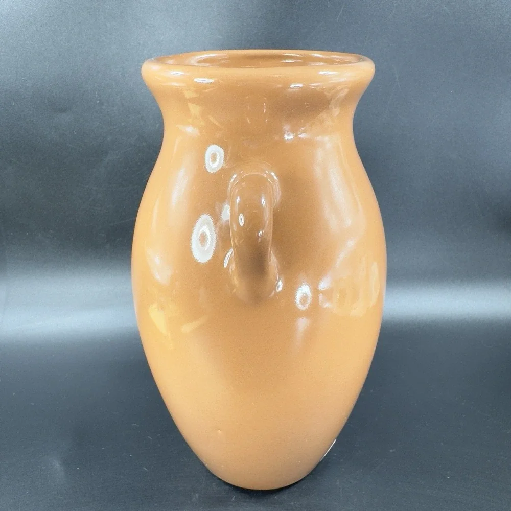 Haeger Pottery Brown Glaze Vase Vessel Jug With Small Handles Original Label USA